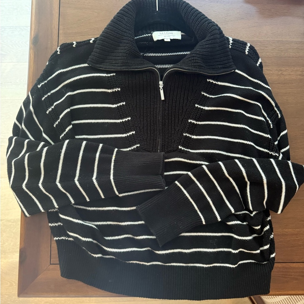 La Ligne Black and White Zip-Up Sweater